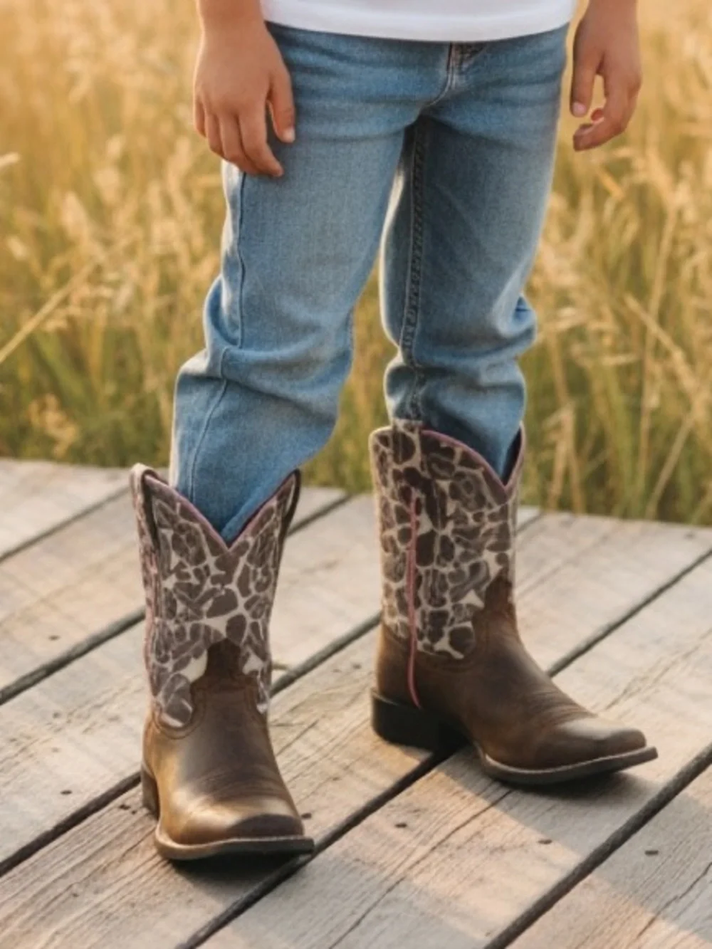 Ariat Brown Leather Cowgirl Boots with Pink & Cream Patterned Shaft size 1